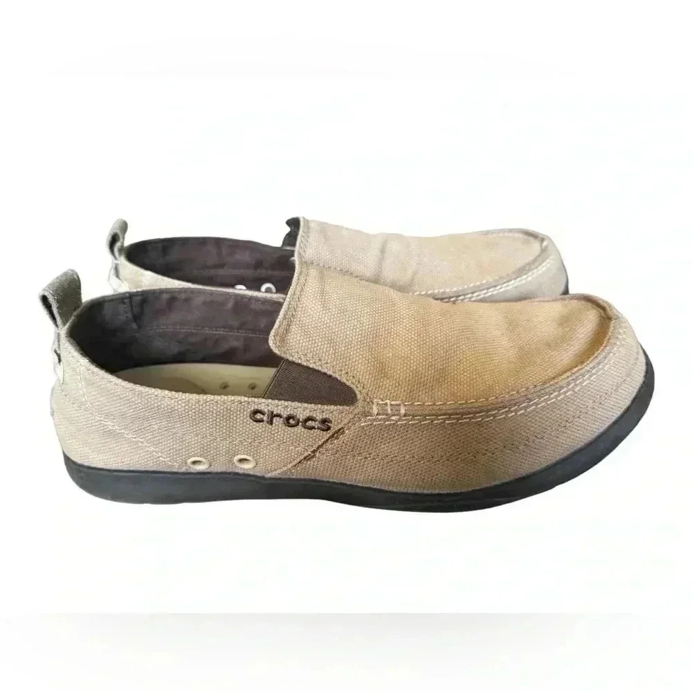 Crocs Men's Walu Slip On Loafer Casual Walking Shoes Khaki Espresso Size 10
